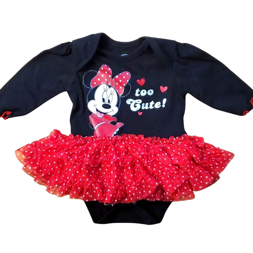 Disney Minnie Mouse Toddler Tutu Long Sleeve Polka‎ Dot Dress Onesie 0-3M